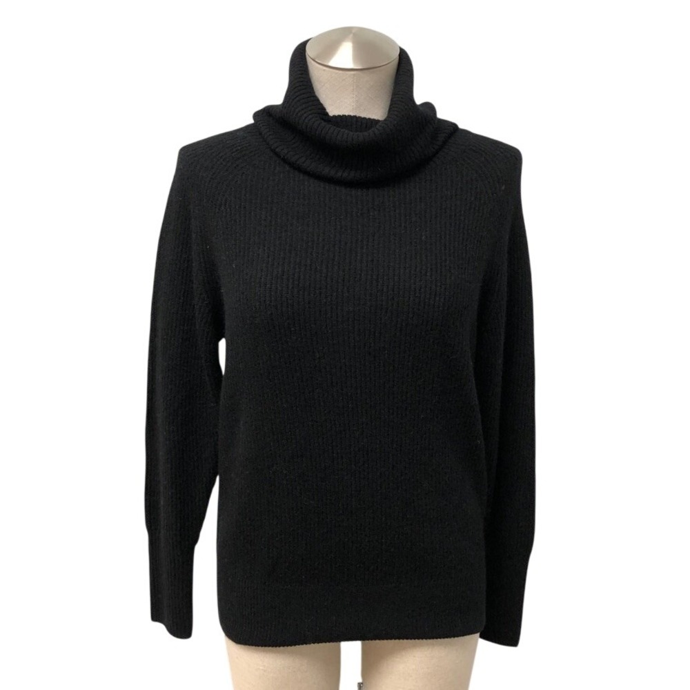 Quince Baby Alpaca-Wool Turtleneck Womens S Black Ribbed Knit Sweater Minimalist